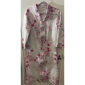 Carole Hochman Size Medium Floral Zipper Robe Long With Pockets EUC